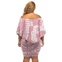 Soft Pink Hawaii Anthurium Plumeria Lei Family Matching Off Shoulder Short Dress and Hawaiian Shirt