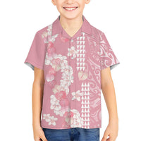 Soft Pink Hawaii Anthurium Plumeria Lei Family Matching Short Sleeve Bodycon Dress and Hawaiian Shirt LT9 Son's Shirt Pink - Polynesian Pride