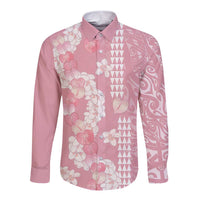 Soft Pink Hawaii Anthurium Plumeria Lei Long Sleeve Button Shirt LT9 Unisex Pink - Polynesian Pride