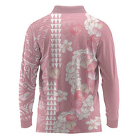 Soft Pink Hawaii Anthurium Plumeria Lei Long Sleeve Polo Shirt