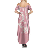 Soft Pink Hawaii Anthurium Plumeria Lei Summer Maxi Dress