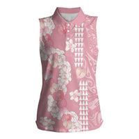 Soft Pink Hawaii Anthurium Plumeria Lei Women Sleeveless Polo Shirt