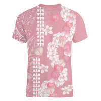 Soft Pink Hawaii Anthurium Plumeria Lei Women V-Neck T-Shirt