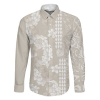 Suede Beige Hawaii Anthurium Plumeria Lei Family Matching Tank Maxi Dress and Hawaiian Shirt