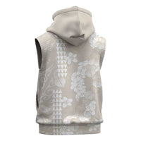 Suede Beige Hawaii Anthurium Plumeria Lei Sleeveless Zip Hoodie