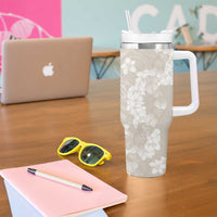 Suede Beige Hawaii Anthurium Plumeria Lei Tumbler With Handle LT9 - Polynesian Pride