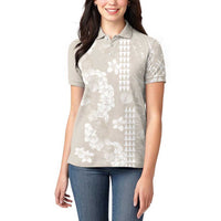 Suede Beige Hawaii Anthurium Plumeria Lei Women Polo Shirt
