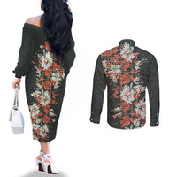 Hawaii Tartan With Hibiscus Couples Matching Off The Shoulder Long Sleeve Dress and Long Sleeve Button Shirt Polynesian Pattern Vintage LT9 - Polynesian Pride