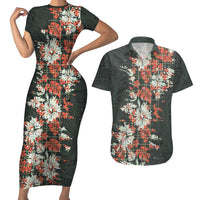 Hawaii Tartan With Hibiscus Couples Matching Short Sleeve Bodycon Dress and Hawaiian Shirt Polynesian Pattern Vintage