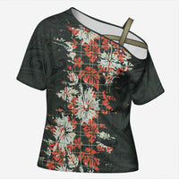 Hawaii Tartan With Hibiscus Cross Shoulder Shirt Polynesian Pattern Vintage