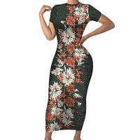 Hawaii Tartan With Hibiscus Family Matching Short Sleeve Bodycon Dress and Hawaiian Shirt Polynesian Pattern Vintage
