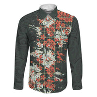 Hawaii Tartan With Hibiscus Family Matching Summer Maxi Dress and Hawaiian Shirt Polynesian Pattern Vintage LT9 Dad's Shirt - Long Sleeve Dark Green - Polynesian Pride