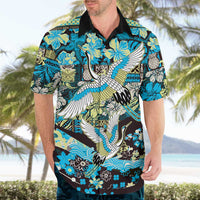 Japanese Hawaiian Crane Hawaiian Shirt Blue Tapa Patchwork Pattern LT9 - Polynesian Pride