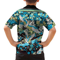 Japanese Hawaiian Crane Hawaiian Shirt Blue Tapa Patchwork Pattern LT9 - Polynesian Pride