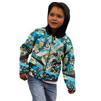 Japanese Hawaiian Crane Kid Hoodie Blue Tapa Patchwork Pattern