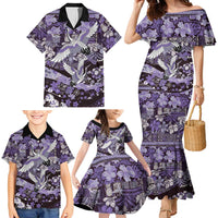 Japanese Hawaiian Crane Family Matching Mermaid Dress and Hawaiian Shirt Purple Tapa Patchwork Pattern LT9 - Polynesian Pride