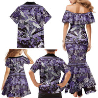 Japanese Hawaiian Crane Family Matching Mermaid Dress and Hawaiian Shirt Purple Tapa Patchwork Pattern LT9 - Polynesian Pride