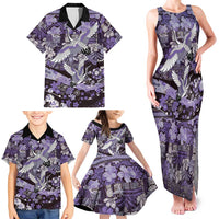 Japanese Hawaiian Crane Family Matching Tank Maxi Dress and Hawaiian Shirt Purple Tapa Patchwork Pattern LT9 - Polynesian Pride