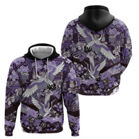Japanese Hawaiian Crane Hoodie Purple Tapa Patchwork Pattern