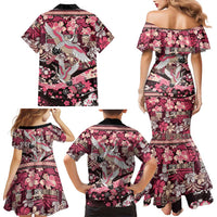Japanese Hawaiian Crane Family Matching Mermaid Dress and Hawaiian Shirt Soft Pink Tapa Patchwork Pattern LT9 - Polynesian Pride