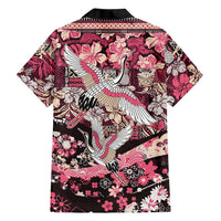 Japanese Hawaiian Crane Family Matching Off Shoulder Short Dress and Hawaiian Shirt Soft Pink Tapa Patchwork Pattern LT9 - Polynesian Pride