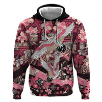 Japanese Hawaiian Crane Hoodie Soft Pink Tapa Patchwork Pattern LT9 Pullover Hoodie Pink - Polynesian Pride