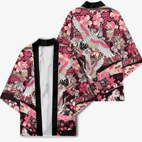 Japanese Hawaiian Crane Kimono Soft Pink Tapa Patchwork Pattern LT9 - Polynesian Pride