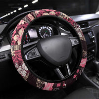 Japanese Hawaiian Crane Steering Wheel Cover Soft Pink Tapa Patchwork Pattern LT9 Universal Fit Pink - Polynesian Pride