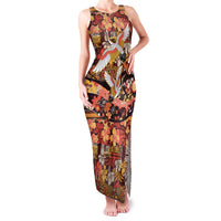 Japanese Hawaiian Crane Family Matching Tank Maxi Dress and Hawaiian Shirt Yellow Ochre Tapa Patchwork Pattern LT9 Mom's Dress Yellow - Polynesian Pride