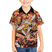 Japanese Hawaiian Crane Family Matching Tank Maxi Dress and Hawaiian Shirt Yellow Ochre Tapa Patchwork Pattern LT9 Son's Shirt Yellow - Polynesian Pride