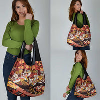 Japanese Hawaiian Crane Grocery Bag Yellow Ochre Tapa Patchwork Pattern