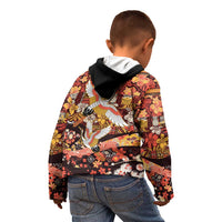Japanese Hawaiian Crane Kid Hoodie Yellow Ochre Tapa Patchwork Pattern
