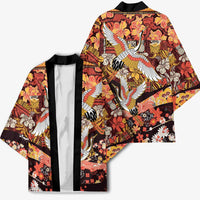 Japanese Hawaiian Crane Kimono Yellow Ochre Tapa Patchwork Pattern LT9 - Polynesian Pride