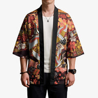 Japanese Hawaiian Crane Kimono Yellow Ochre Tapa Patchwork Pattern LT9 - Polynesian Pride