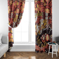 Japanese Hawaiian Crane Window Curtain Yellow Ochre Tapa Patchwork Pattern LT9 - Polynesian Pride