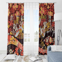 Japanese Hawaiian Crane Window Curtain Yellow Ochre Tapa Patchwork Pattern LT9 - Polynesian Pride