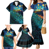 Matariki Te Tau Hou Maori Family Matching Mermaid Dress and Hawaiian Shirt New Zealand Silver Fern Night Starry Sky LT9 - Polynesian Pride