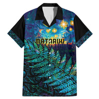 Matariki Te Tau Hou Maori Family Matching Mermaid Dress and Hawaiian Shirt New Zealand Silver Fern Night Starry Sky LT9 Dad's Shirt - Short Sleeve Black - Polynesian Pride
