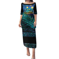 Matariki Te Tau Hou Maori Family Matching Puletasi and Hawaiian Shirt New Zealand Silver Fern Night Starry Sky LT9 Mom's Dress Black - Polynesian Pride