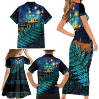Matariki Te Tau Hou Maori Family Matching Short Sleeve Bodycon Dress and Hawaiian Shirt New Zealand Silver Fern Night Starry Sky LT9 - Polynesian Pride