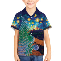 Personalised New Zealand Matariki Art Star Family Matching Puletasi and Hawaiian Shirt Koru Fern Night Starry Sky LT9 Son's Shirt Black - Polynesian Pride