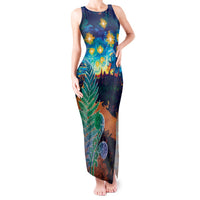 Personalised New Zealand Matariki Art Star Tank Maxi Dress Koru Fern Night Starry Sky LT9 Women Black - Polynesian Pride