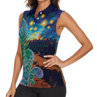 Personalised New Zealand Matariki Art Star Women Sleeveless Polo Shirt Koru Fern Night Starry Sky LT9 - Polynesian Pride