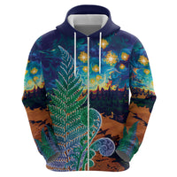 Personalised New Zealand Matariki Art Star Zip Hoodie Koru Fern Night Starry Sky LT9 - Polynesian Pride