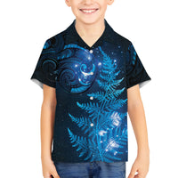 New Zealand Matariki Family Matching Off Shoulder Maxi Dress and Hawaiian Shirt Blue Milky Way Stars Night Sky LT9 Son's Shirt Blue - Polynesian Pride