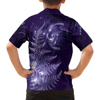 New Zealand Matariki Family Matching Off Shoulder Maxi Dress and Hawaiian Shirt Purple Milky Way Stars Night Sky LT9 - Polynesian Pride