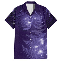 New Zealand Matariki Family Matching Off Shoulder Short Dress and Hawaiian Shirt Purple Milky Way Stars Night Sky LT9 Dad's Shirt - Short Sleeve Purple - Polynesian Pride