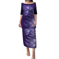New Zealand Matariki Family Matching Puletasi and Hawaiian Shirt Purple Milky Way Stars Night Sky LT9 Mom's Dress Purple - Polynesian Pride