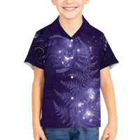 New Zealand Matariki Family Matching Tank Maxi Dress and Hawaiian Shirt Purple Milky Way Stars Night Sky LT9 Son's Shirt Purple - Polynesian Pride