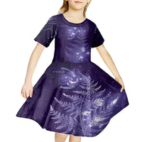 New Zealand Matariki Kid Short Sleeve Dress Purple Milky Way Stars Night Sky LT9 - Polynesian Pride